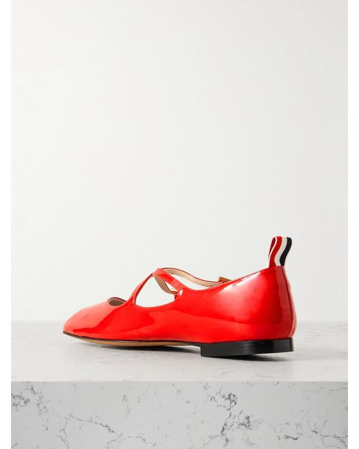 Thom Browne Red Grosgrain-Trimmed Patent-Leather Ballet Flats