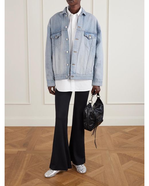 Balenciaga Blue Oversized Distressed Printed Denim Jacket