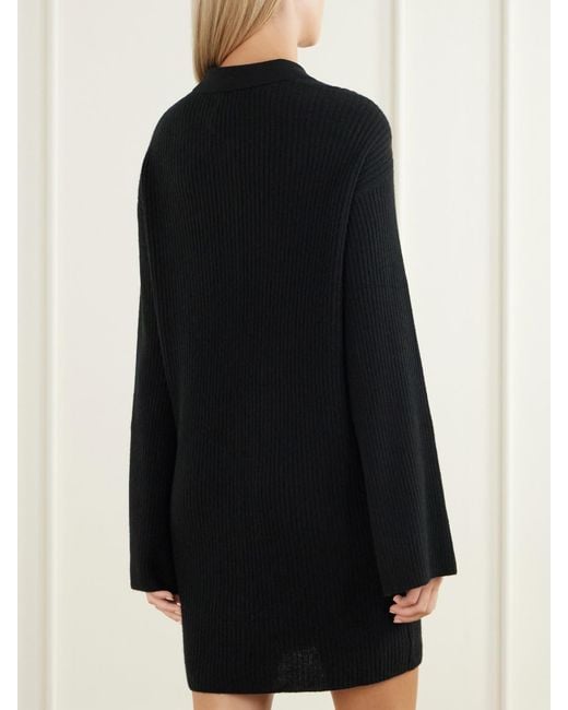 LeKasha Black Godda Ribbed Cashmere Mini Dress