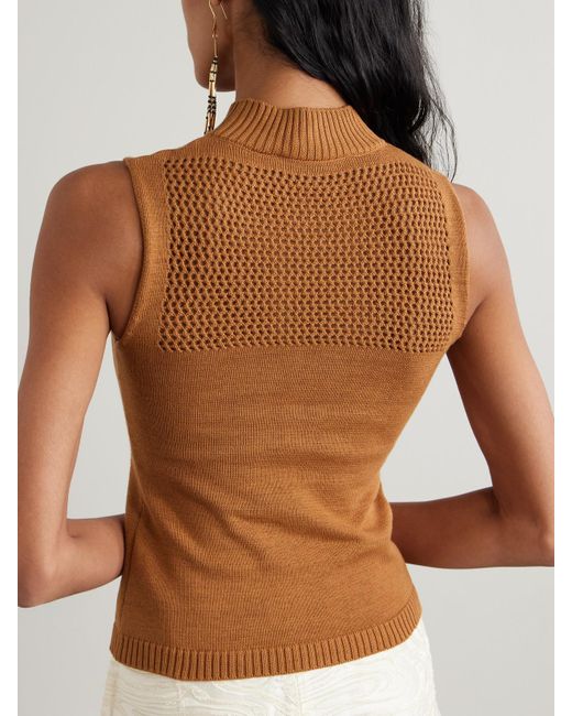 D'Estree Brown Genesis Ärmelloser Pullover Aus Einer Biobaumwollmischung Mit Lochstrickpartien