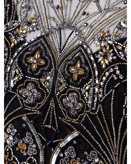 Zuhair Murad Black Belted Embellished Tulle Turtleneck Gown