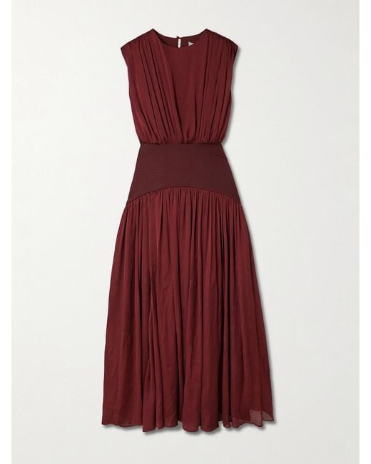 Abadia Suri Gathered Plissé-Satin Gown