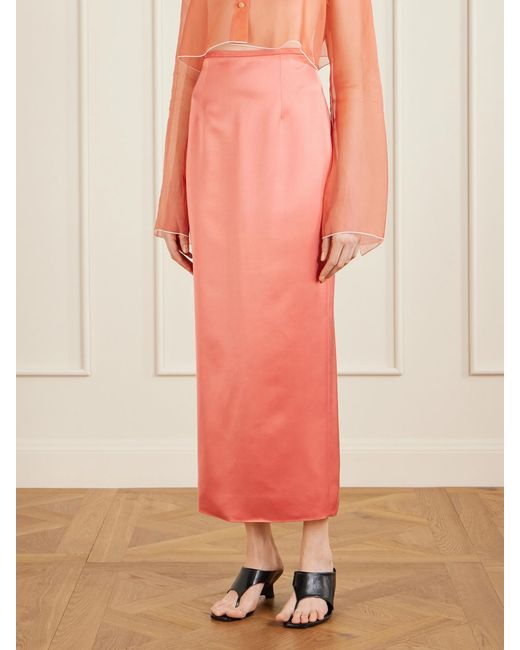 Khaite Pink Winton Satin Midi Skirt