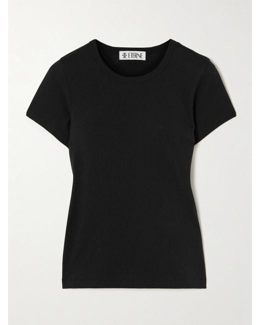 ÉTERNE Black Short Sleeve Baby Tee Cotton And Modal-Blend Jersey T-Shirt