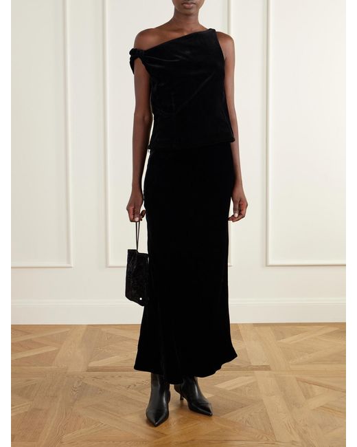 Rohe Black Draped Cotton-Velvet Top