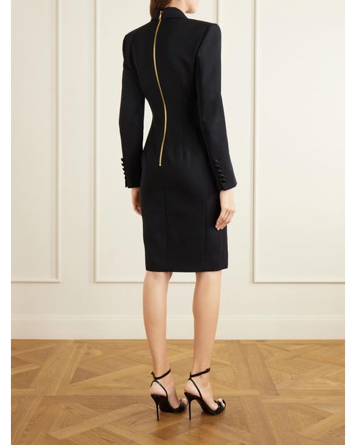 Balmain Blue Wool Grain De Poudre Midi Dress
