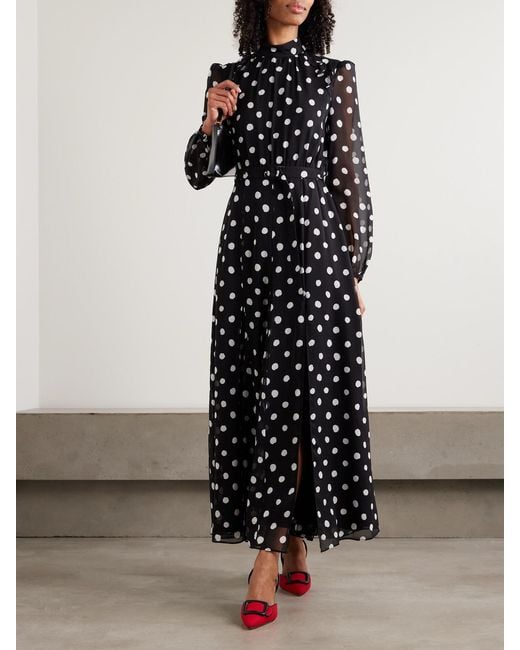 Saloni Black Jacqui-B Polka-Dot Silk Crepe De Chine Maxi Dress