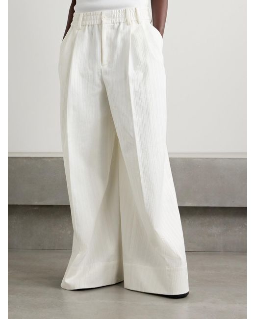 Christopher John Rogers White Pleated Embroidered Cotton Wide-Leg Pants
