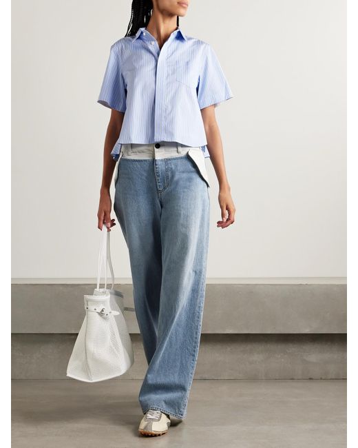 Sacai Blue Halbhohe Jeans Mit Geradem Bein Und Shell-Besätzen
