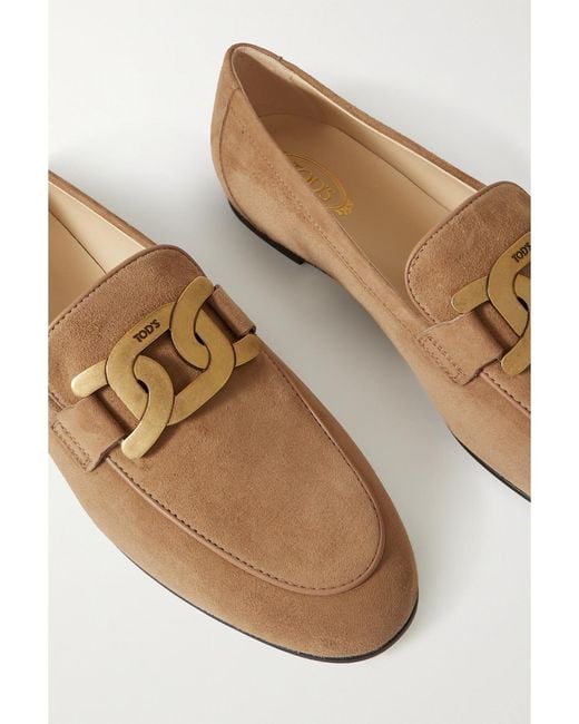 Tod's White Kate Embellished Suede Loafers
