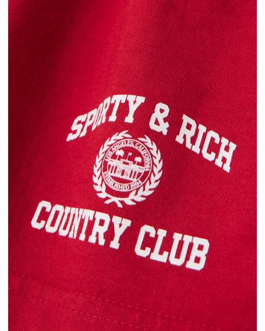 Sporty & Rich Red Varsity Printed Cotton-Jersey Shorts