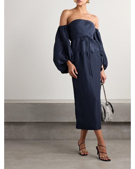 Rosie Assoulin Blue Off-The-Shoulder Taffeta Midi Dress