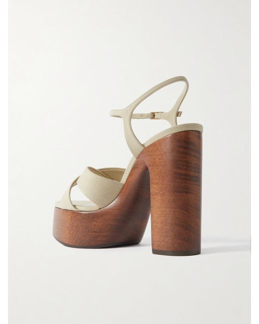 Saint Laurent White Bianca Canvas Platform Sandals