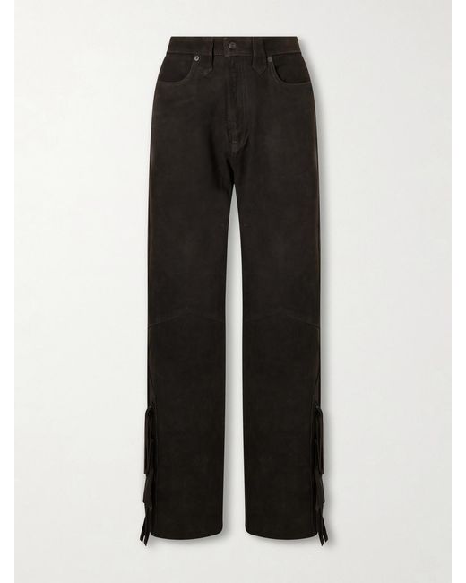 RRL Black Kacie Tie-Detailed Suede Wide-Leg Pants