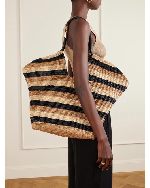 Zimmermann Natural Goldentime Large Embellished Leather-Trimmed Striped Raffia Tote