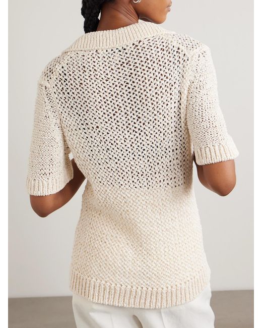 LIBEROWE Natural Open-Knit Polo Sweater
