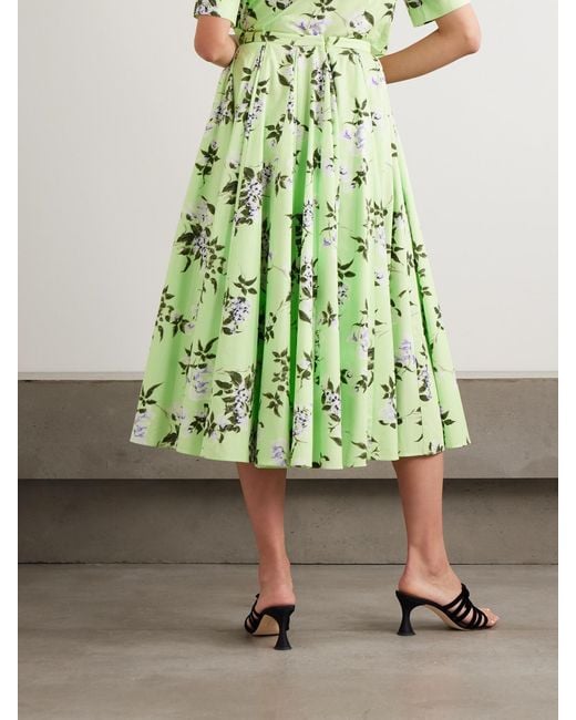 Emilia Wickstead Green Rhea Floral-Print Cotton-Poplin Midi Skirt