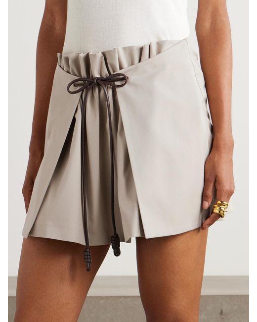 Loewe Natural Leather-Trimmed Layered Cotton And Silk-Blend Mini Skirt