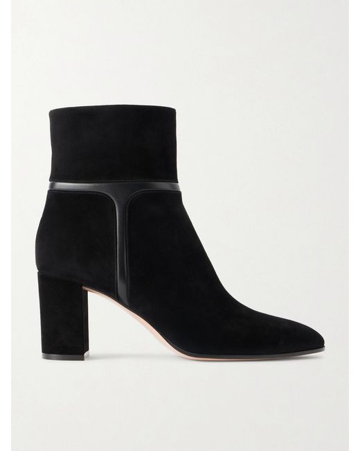 Gianvito Rossi Black 70 Leather-Trimmed Suede Leather Boots
