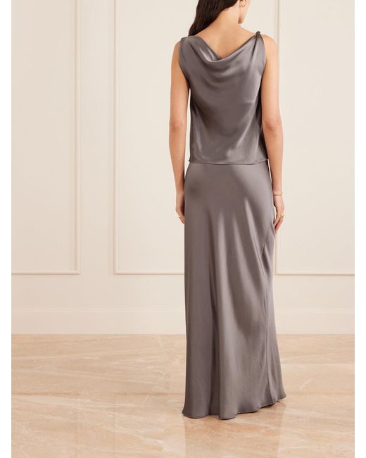 Leset Gray Barb Draped Satin Blouse