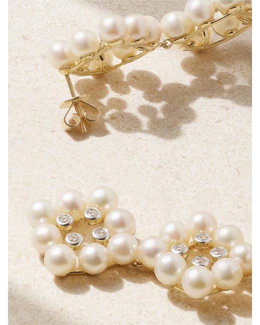 Mateo Natural 14-Karat, Pearl And Diamond Earrings