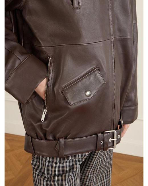 Tibi Brown Belted Leather Bomber Jacket