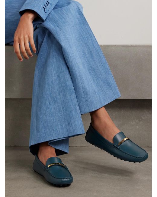 Tod's Blue Gommino Embellished Leather Loafers