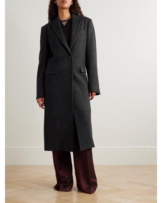 Dries Van Noten Black Pinstriped Wool-Twill Coat