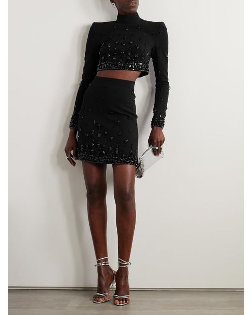Zuhair Murad Black Embellished Cady Mini Skirt