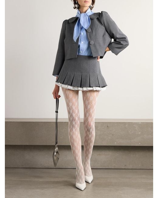 ShuShu/Tong Gray Layered Pleated Cotton Poplin-Trimmed Grain De Poudre Mini Skirt