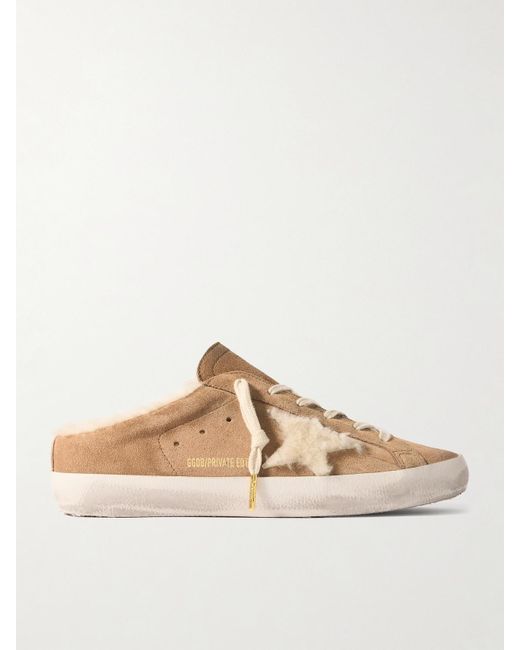 Golden Goose Deluxe Brand Natural Super-Star Sabot Distressed Shearling-Lined Suede Slip-On Sneakers