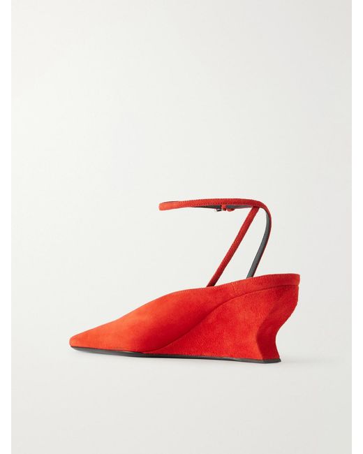 Alaïa Red 60 Suede Wedge Pumps