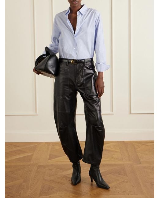 Nili Lotan Black Shon Leather Barrel-Leg Pants