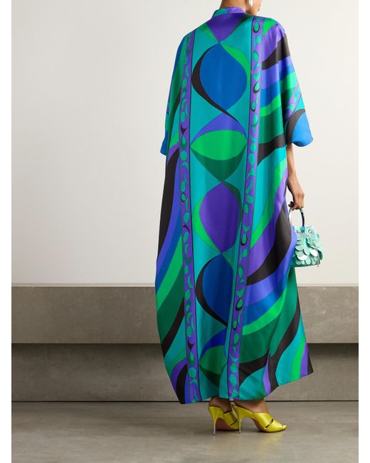 Emilio Pucci Blue Bedruckter Kaftan Aus Seiden-Twill Mit Verzierungen