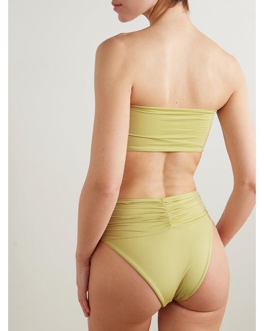Maygel Coronel Yellow Alheli Appliquéd Ruched Bandeau Bikini