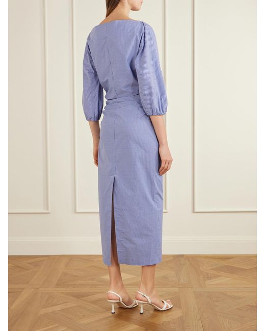 BERNADETTE Purple Checked Cotton Midi Dress