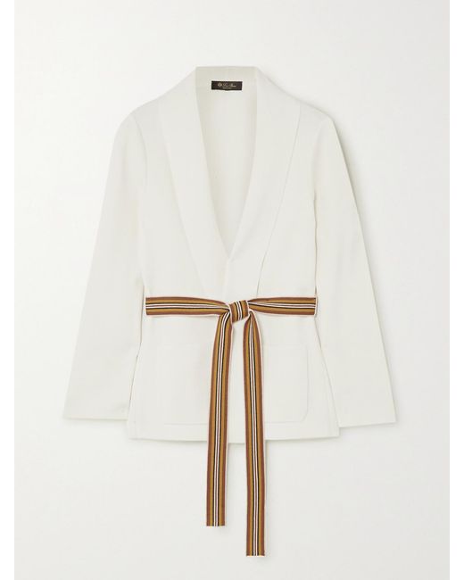 Loro Piana White Belted Silk And Cotton-Blend Cardigan