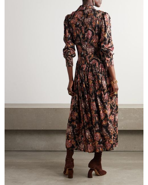 Ulla Johnson Multicolor Celia Pleated Paisley-Print Wool-Blend Twill Midi Dress