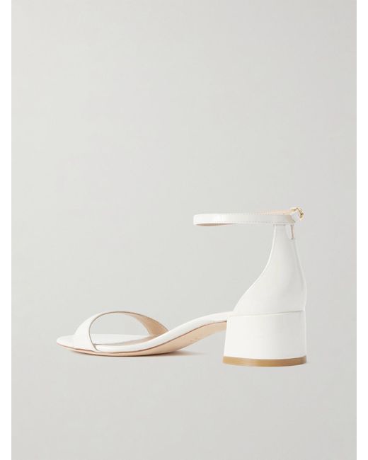Stuart Weitzman White Nudist Block Patent-Leather Sandals