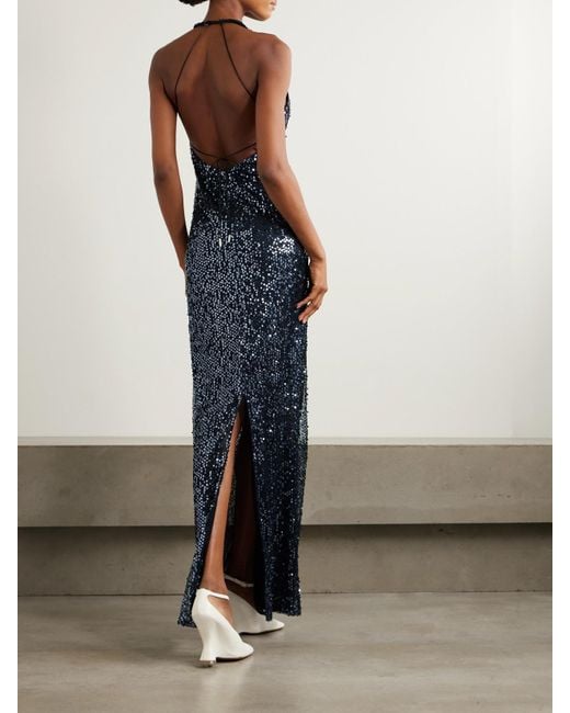 16Arlington Blue Eima Sequined Tulle Halterneck Gown