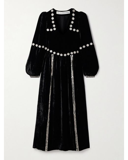 Alix Of Bohemia Black Imogen Sabel Embellished Velvet Midi Dress