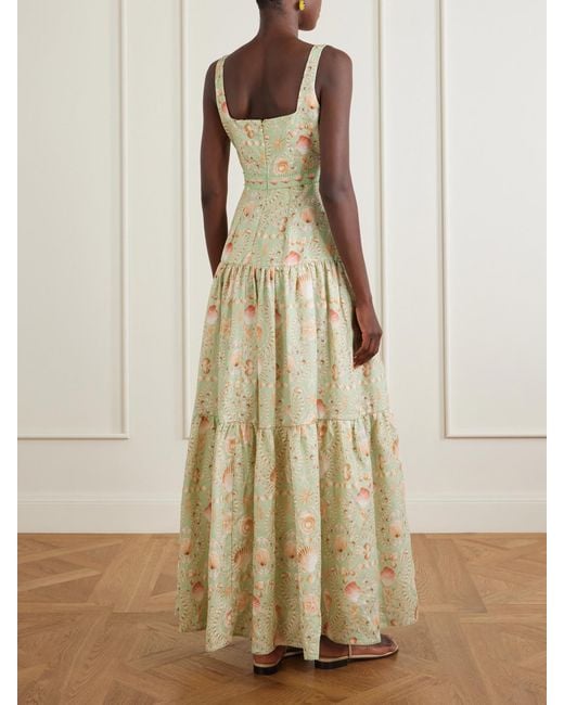 Agua Bendita White Abeja Playa Printed Linen Maxi Dress