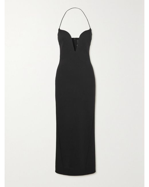 Givenchy Black Grain De Poudre Stretch Wool-Blend Halterneck Midi Dress