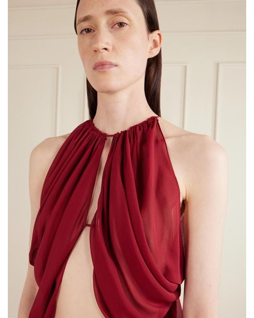 Aflalo Red Reysa Ruched Silk-Crepe Top
