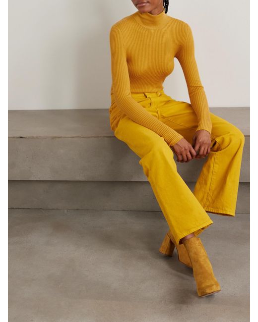 Gabriela Hearst Yellow Peppe Ribbed Cashmere And Silk-Blend Turtleneck Sweater