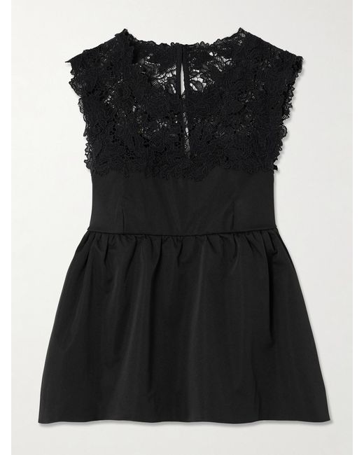 Kika Vargas Black Ivonne Guipure Lace-Trimmed Twill Peplum Top
