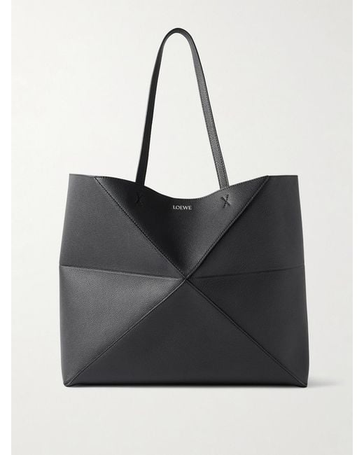 Loewe Black Puzzle Fold Horizontal Large Textured-Leather Tote