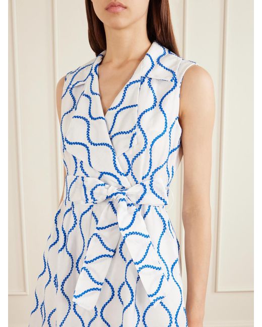 Loretta Caponi Blue Noemie Double-Breasted Striped Cotton-Poplin Midi Dress