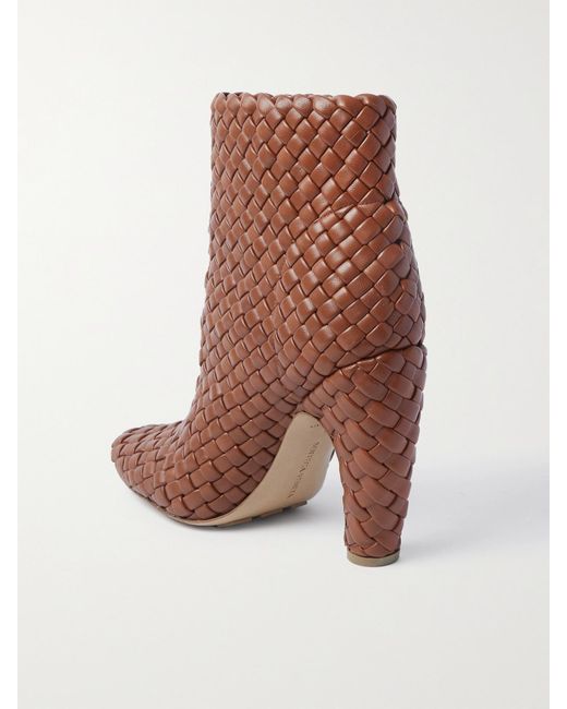 Bottega Veneta Brown Mini Lido Intrecciato Leather Ankle Boots