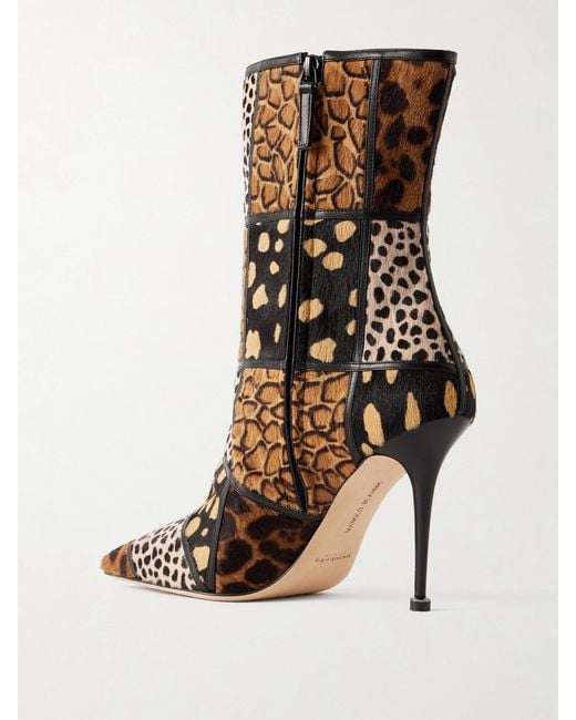 Manolo Blahnik Brown Trulona 50 Leather-Trimmed Patchwork Animal-Print Calf Hair Ankle Boots